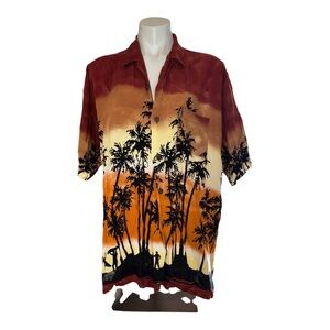 Men's Palm Tree Casual Shirt - Red, Orange, Black